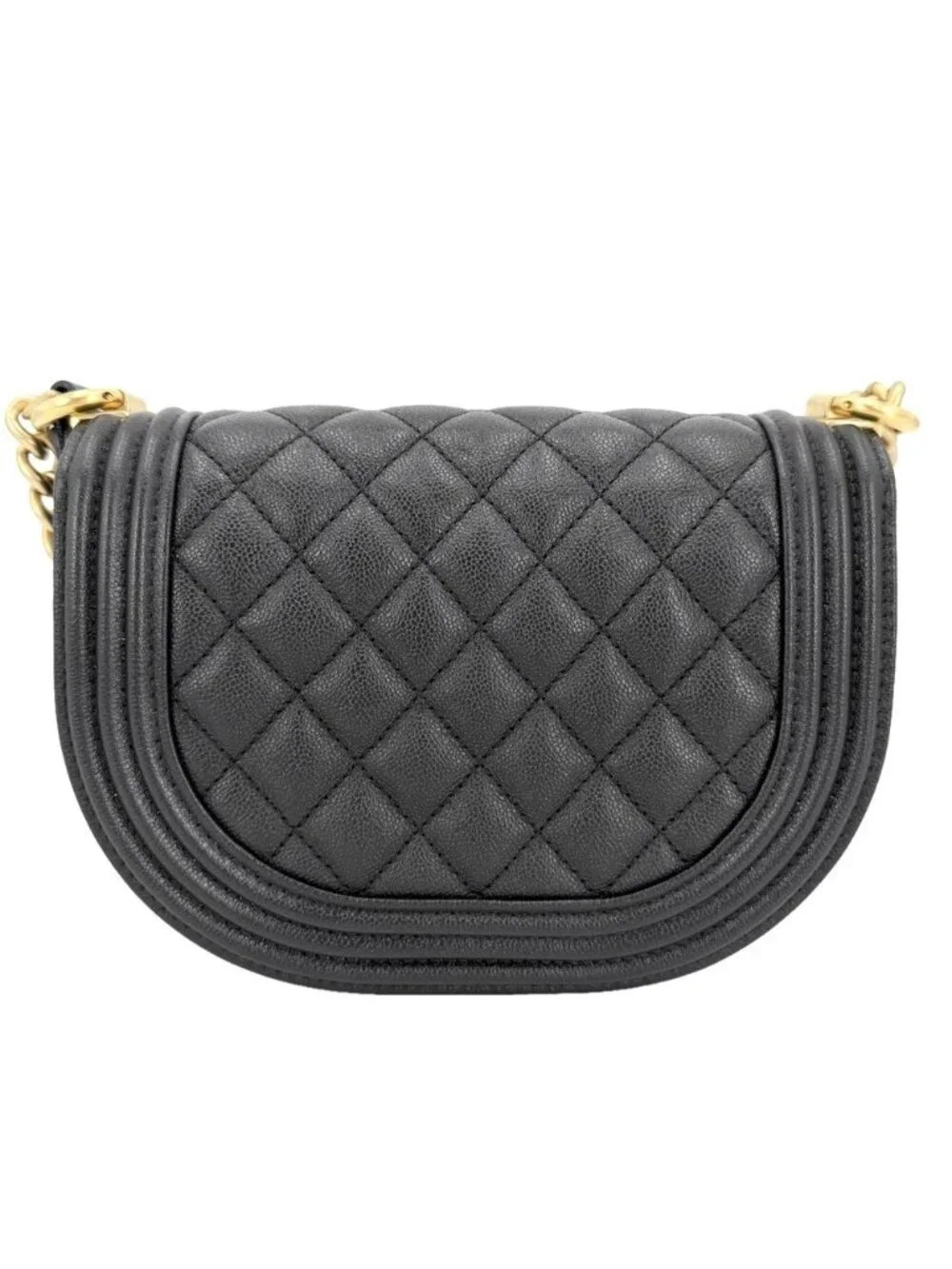 Chanel Shoulder Bag Quilted Half Moon Pochette CC Logo Bag Crossbody Boy Caviar